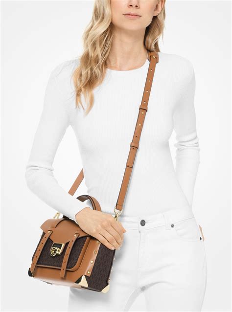 vintage michael michael kors brown leather satchel|Michael Kors white manhattan bag.